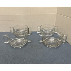 MCM Joe Colombo Arno Clear Glass Double Handled Soup Bowls from Italy - Set of 4